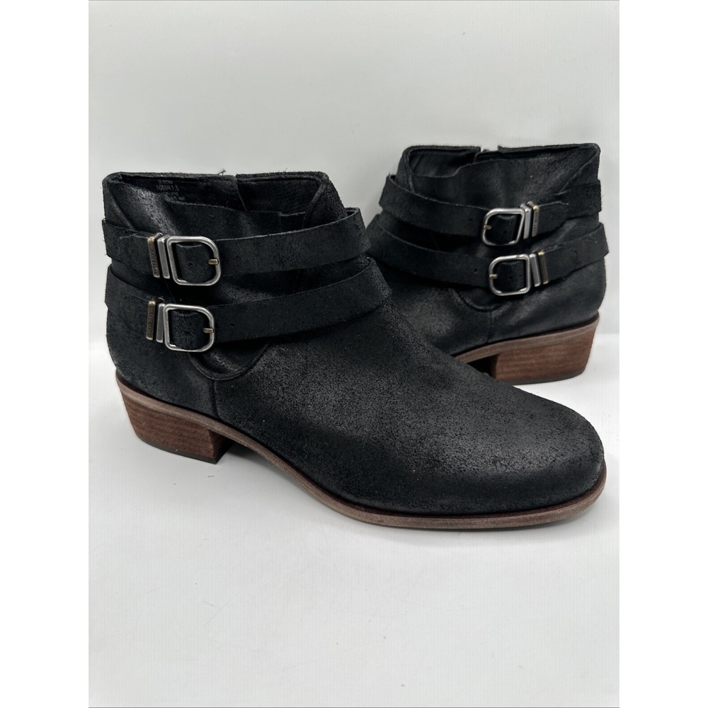 Lucky Brand Befind Black Leather Ankle Boots Double Buckle Sz 10